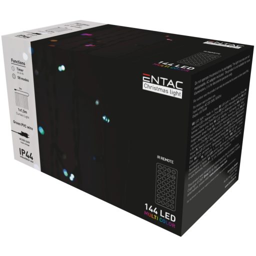 Entac Karácsonyi Függöny IP44 144 LED RGB 8x8 Funkció 1x1.5m IR távirányítóval *Sérült csomagolás* (ECCL-144-RGBIR-SCS)