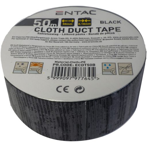 Entac Szövet erősítésű szalag 0.18x50mm Fekete 50m (ECDT50B)