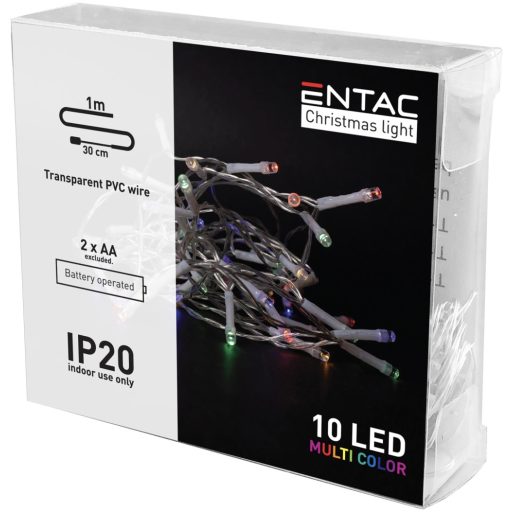 Entac Karácsonyi Beltéri Füzér 10 LED Színes 1,3m (2AA nt.) (ECL-10MC)