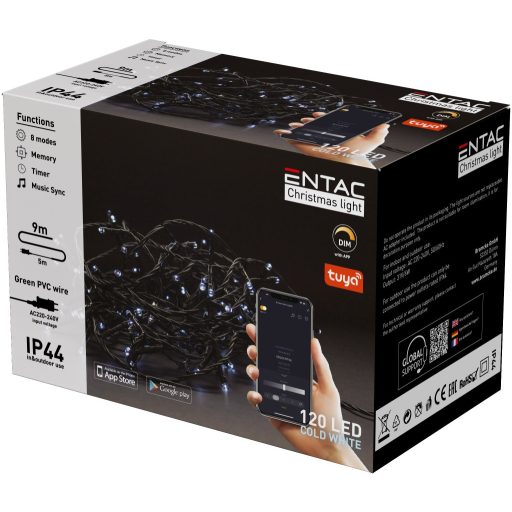 Entac Karácsonyi IP44 120 LED Füzér CW 9m Tuya APP (ECL-120-TY-CW)