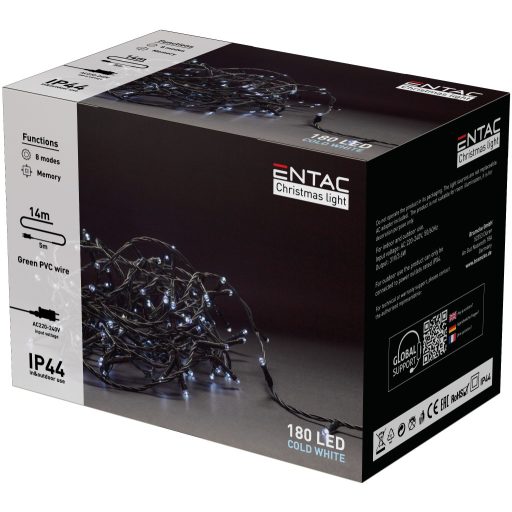 Entac Karácsonyi IP44 180 LED Füzér CW 14m (ECL-180-CW)