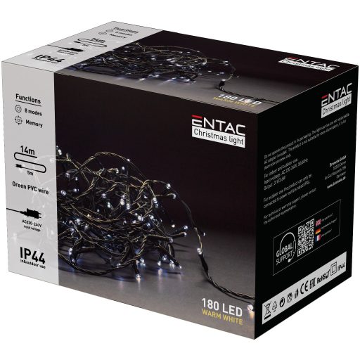 Entac Karácsonyi IP44 180 LED Füzér WW 14m (ECL-180-WW)