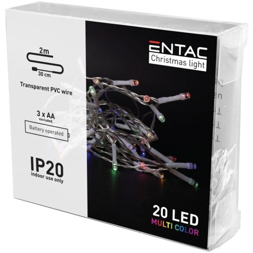 Entac Karácsonyi Beltéri Füzér 20 LED Színes 2,3m (3AA nt.) (ECL-20MC)