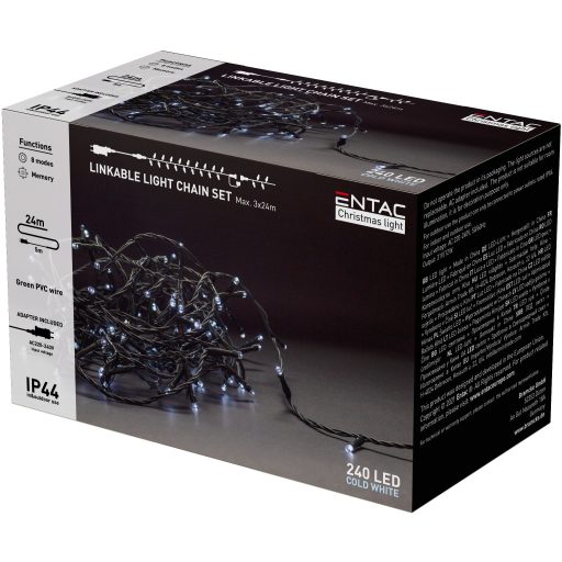 Entac Karácsonyi IP44 240 LED Sorolható Füzér CW 24m szett adapterrel (ECL-240-CW-LSA)