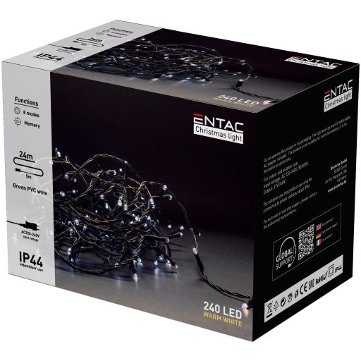Entac Karácsonyi IP44 240 LED Füzér WW 24m (ECL-240-WW)