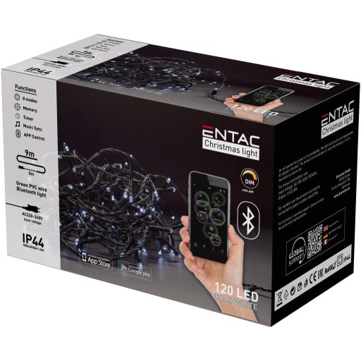 Entac Karácsonyi IP44  Fényfüzér 120 LED CW 9m BT aplikáció (ECL-BT-120CW)