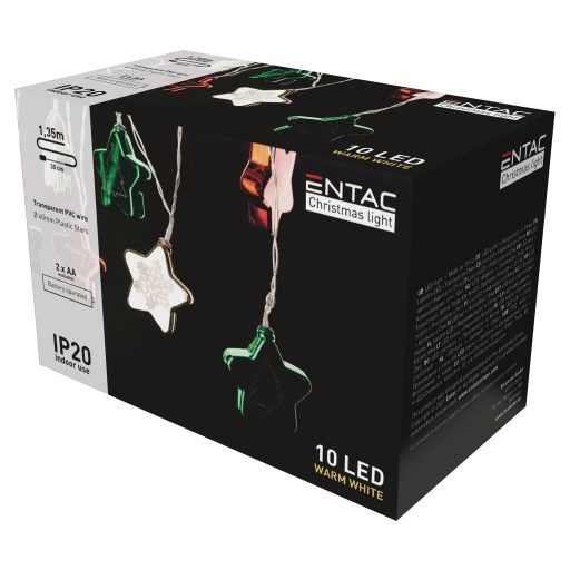 Entac Karácsonyi Beltéri Színes Csillag 60mm Füzér 10 LED WW 1,65m (2AA nt.) (ECL-CCSD-10WW)