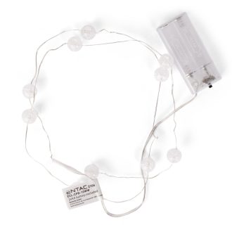   Entac Karácsonyi Beltéri Füzér Áttetsző Műanyag golyó 10 LED WW 1,3m (2AA nt.) (ECL-CPB-10WW)