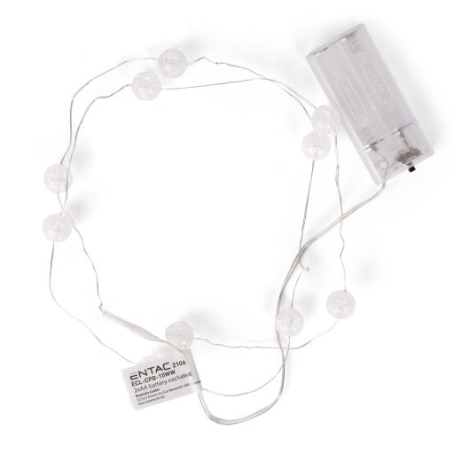 Entac Karácsonyi Beltéri Füzér Áttetsző Műanyag golyó 10 LED WW 1,3m (2AA nt.) (ECL-CPB-10WW)