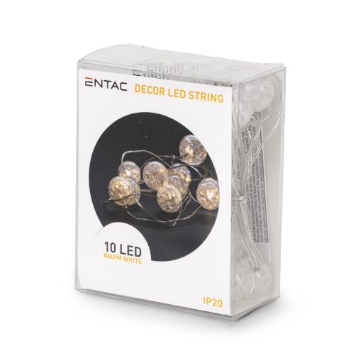 Entac Karácsonyi Beltéri Füzér Áttetsző Műanyag golyó 10 LED WW 1,3m (2AA nt.) (ECL-CPB-10WW)