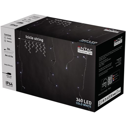 Entac Karácsonyi IP44 360 LED Jégcsapfüzér CW 8m (ECL-I360CW)