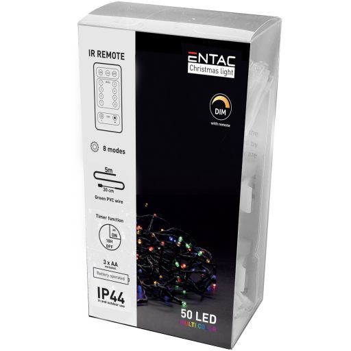 Entac Karácsonyi IP44 Fényfüzér 50 LED MC 5m IR Távirányítóval (3AA nt.) (ECL-IR-50MC)