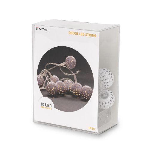 Entac Karácsonyi Beltéri Füzér Fém golyó 10 LED WW 1,3m (2AA nt.) (ECL-MB-10WW)