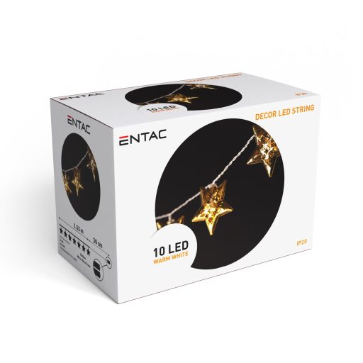 Entac Karácsonyi Beltéri Fém Arany Csillag 10 LED WW 1,65m (2AA nt.) (ECL-MGS-10WW)