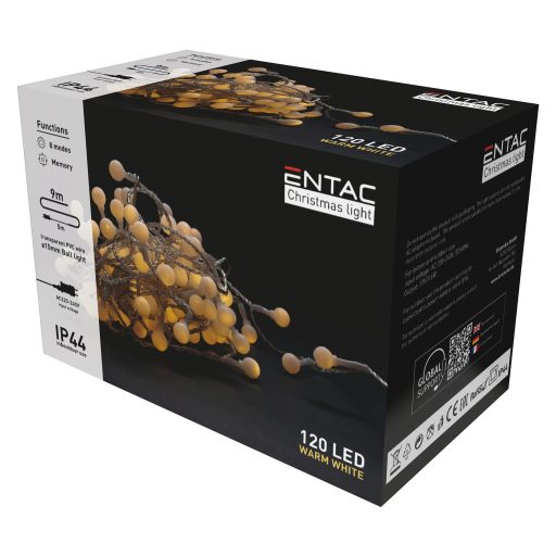 Entac Karácsonyi IP44  Fényfüzér 15mm Balls 120 LED 9m WW (ECL-PPB-120WW)