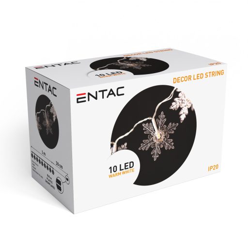 Entac Karácsonyi Beltéri Füzér Műanyag hópehely 10 LED WW 1,3m (2AA nt.) (ECL-PSF-10WW)