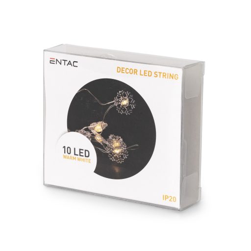 Entac Karácsonyi Beltéri Műanyag Füzér Hópehely 10 LED WW 1,3m (2AA nt.) (ECL-PSF2-10WW)