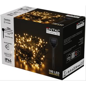   Entac Karácsonyi IP44 100 LED Füzér CW 10m Leszúrható Napelemes Konzollal (ECL-S100-CW)