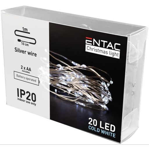 Entac Karácsonyi Beltéri Drótfüzér 20 LED Színes 1,1m (2AA nt.) (ECL-S20MC)