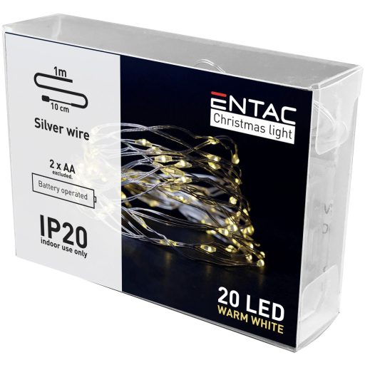Entac Karácsonyi Beltéri Drótfüzér 20 LED WW 1,1m (2AA nt.) (ECL-S20WW)