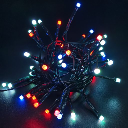 Entac Karácsonyi IP44 50 LED Füzér RGB 5,4m Leszúrható Napelemes Konzollal, IR Távirányítóval (ECL-S50-RGB)