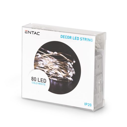 Entac Karácsonyi Beltéri Drótfüzér 80 LED CW 4,1m (3AA nt.) (ECL-S80CW)