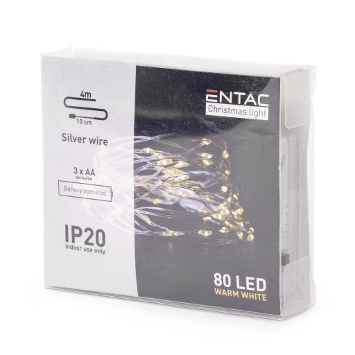 Entac Karácsonyi Beltéri Drótfüzér 80 LED WW 4,1m (3AA nt.) (ECL-S80WW)