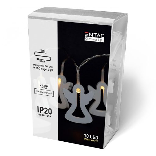 Entac Karácsonyi Beltéri Füzér Fa Angyalka 10 LED WW 1,3m (2AA nt.) (ECL-WA-10WW)