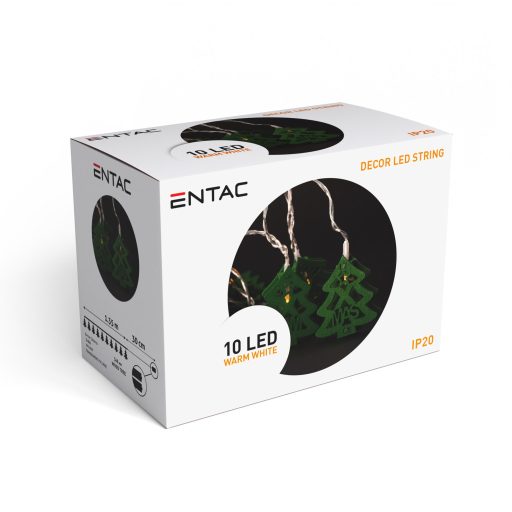 Entac Karácsonyi Beltéri Fa Karácsonyfa Zöld 10 LED WW 1,65m (2AA nt.) (ECL-WGCT-10WW)