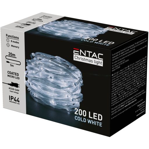 Entac Karácsonyi IP44 200 PVC Bevonatú Micro LED CW 20m (ECML-200-CW)
