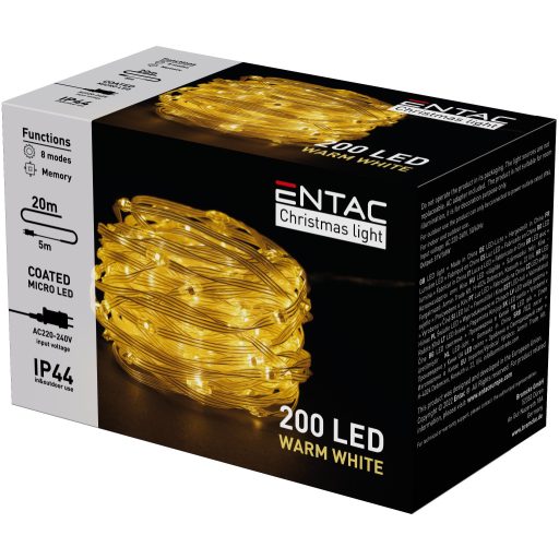 Entac Karácsonyi IP44 200 PVC Bevonatú Micro LED WW 20m (ECML-200-WW)