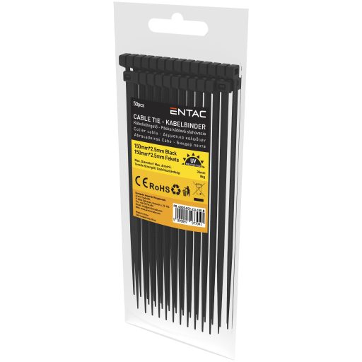 Entac Kábelkötegelő 2.5mmx150mm Fekete 50db/csomag (ECT-2.5-150-B)