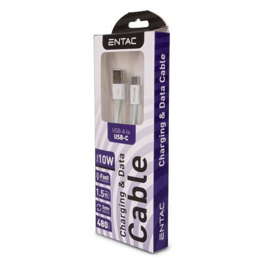 Entac Töltőkábel USB A -> C Casual Zöld 150cm (ECUSB-AC2-NM-GR1.5)