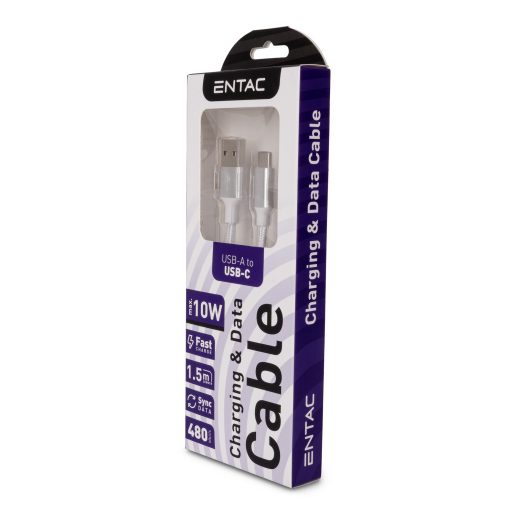 Entac Töltőkábel USB A -> C Charmer Ezüst 150cm (ECUSB-AC2-NM-S1.5)