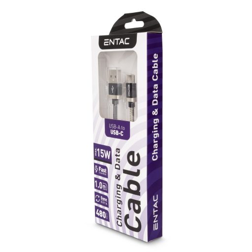 Entac Töltőkábel USB A -> C Fashion King Fekete 100cm (ECUSB-AC3-FM-B1)