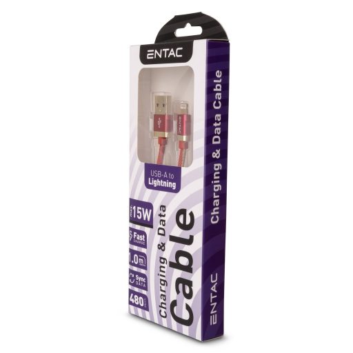 Entac Töltőkábel USB A -> Lightning Fashion King Piros 100cm (ECUSB-AL3-FM-R1)
