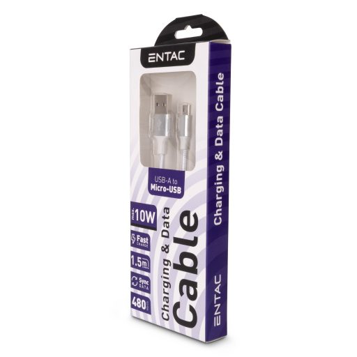Entac Töltőkábel USB A -> Mikro Charmer Ezüst 150cm (ECUSB-AM2-NM-S1.5)