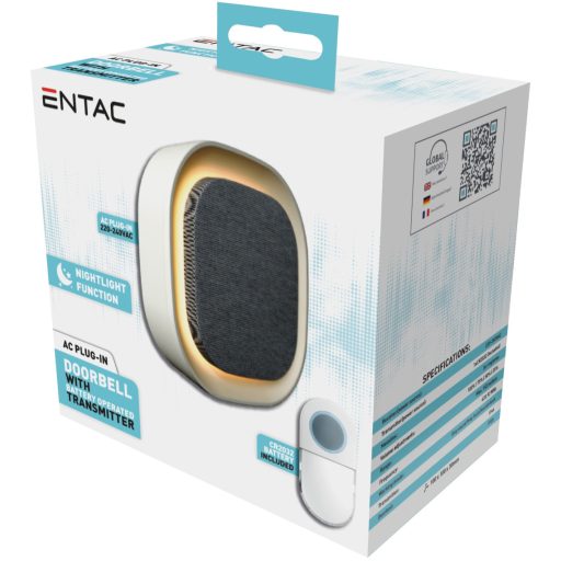 Entac Hálózati Ajtócsengő Éjjeli Fény Funkcióval, Elemes IP44 Adókészülékkel 1xCR2032 Tart. (EDB-AC-44-L)