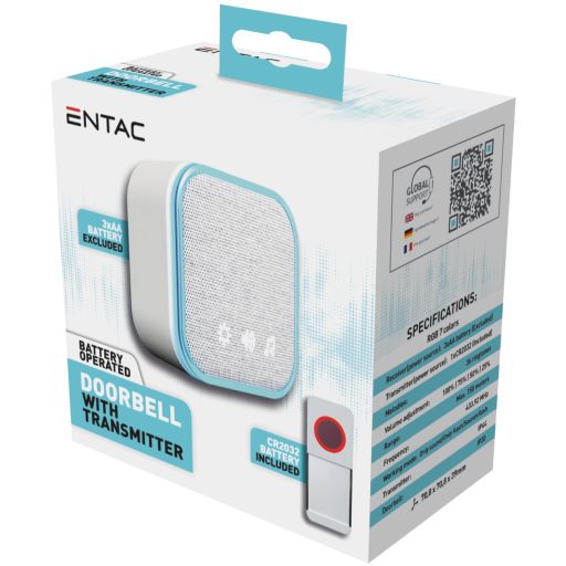 Entac Elemes Ajtócsengő 3xAA nem tart, Elemes IP44 Adókészülékkel 1xCR2032 tart. (EDB-BO-44)