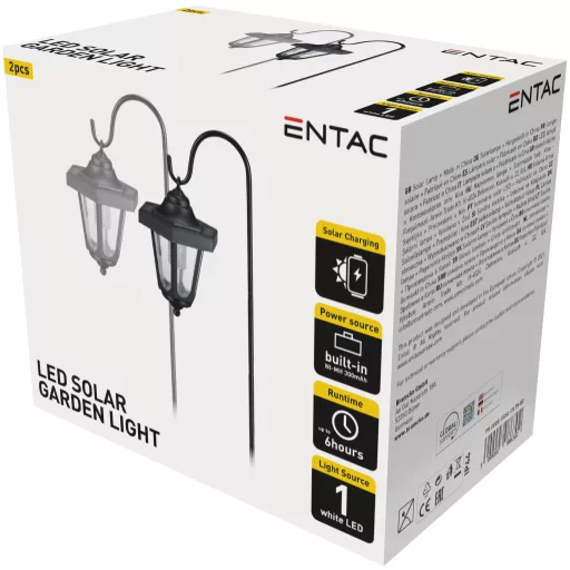 Entac Kerti Szolár Függő Lámpa Vas állvánnyal 750mm 1 LED 2db/csomag (EGSL-I1L75-B2)