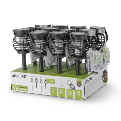 Entac Multifunkcionális Kerti Szolár Lámpa Láng Effekttel, átmérő 10cm, 12db WW SMD LED, 12db/kínáló (EGSL-P12LF-2IN1)