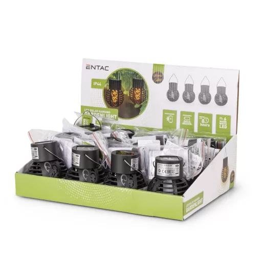 Entac Kerti Szolár Lámpa Láng Effekttel, Függő Lámpás, 6db WW SMD LED, 12db/kínáló (EGSL-P1LF-H)