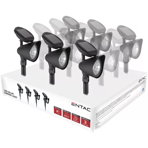 Entac Kerti Szolár Lámpa Reflektor 320mm Műanyag 3 LED 12/kínáló (EGSL-P3LGF32-PDQ)