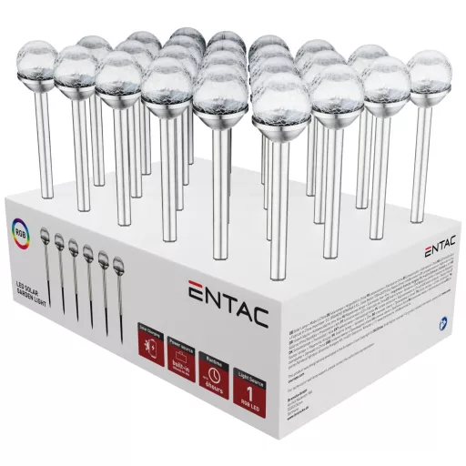 Entac Kerti Szolár Lámpa 340mm Rozsdamentes acél Üveg fej 1 LED RGB 24/kínáló (EGSL-SS1LC34RGB-PDQ)