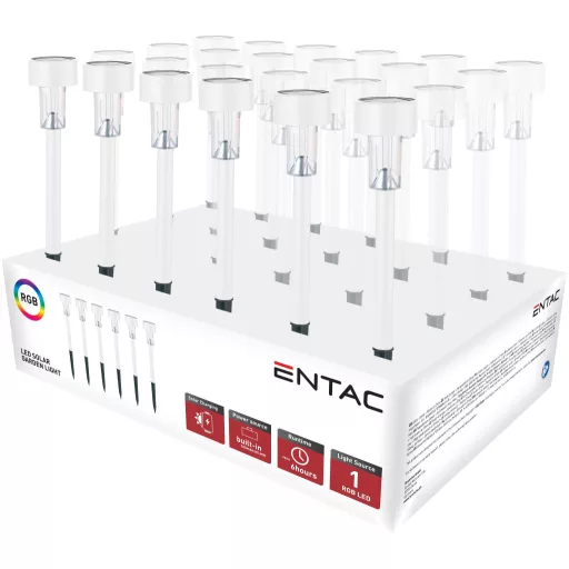 Entac Kerti Szolár Lámpa 360mm Rozsdamentes acél Fehér 1 LED RGB 24/kínáló (EGSL-SS1LC36-WRGB-PDQ)