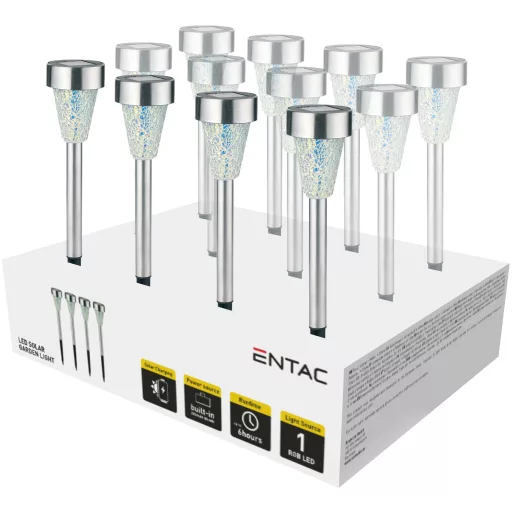 Entac Kerti Szolár Lámpa 400mm Rozsdamentes acél Mozaik Üveg 1 LED 12/kínáló (EGSL-SS1LC40-PDQ)