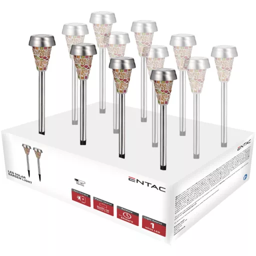 Entac Kerti Szolár Lámpa 400mm Rozsdamentes acél Színes Mozaik Üveg 1 LED 12/display (EGSL-SS1LC40M-PDQ)