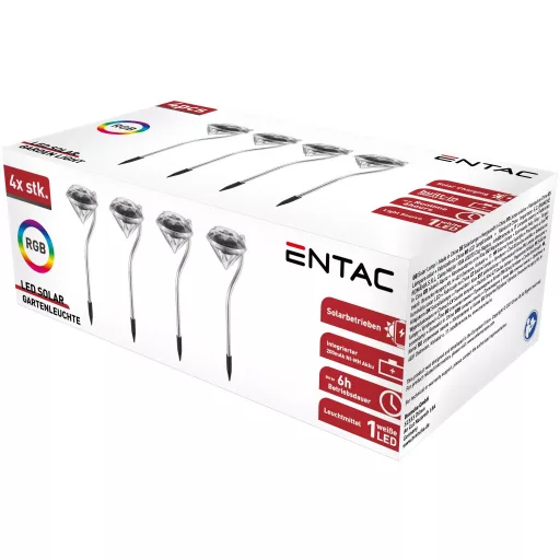 Entac Kerti Szolár Lámpa 300mm RGB Rozsdamentes Acél Kristály forma 1 LED 4/doboz (EGSL-SS1LCR30RGB-I4)