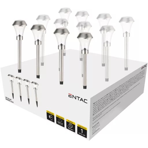 Entac Kerti Szolár Lámpa 400mm Rozsdamentes acél 1 LED 12/kínáló (EGSL-SS1LF40-PDQ)