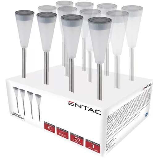 Entac Kerti Szolár Lámpa 380mm Rozsdamentes Acél 1 LED 12/kínáló (EGSL-SS1LT38-PDQ)